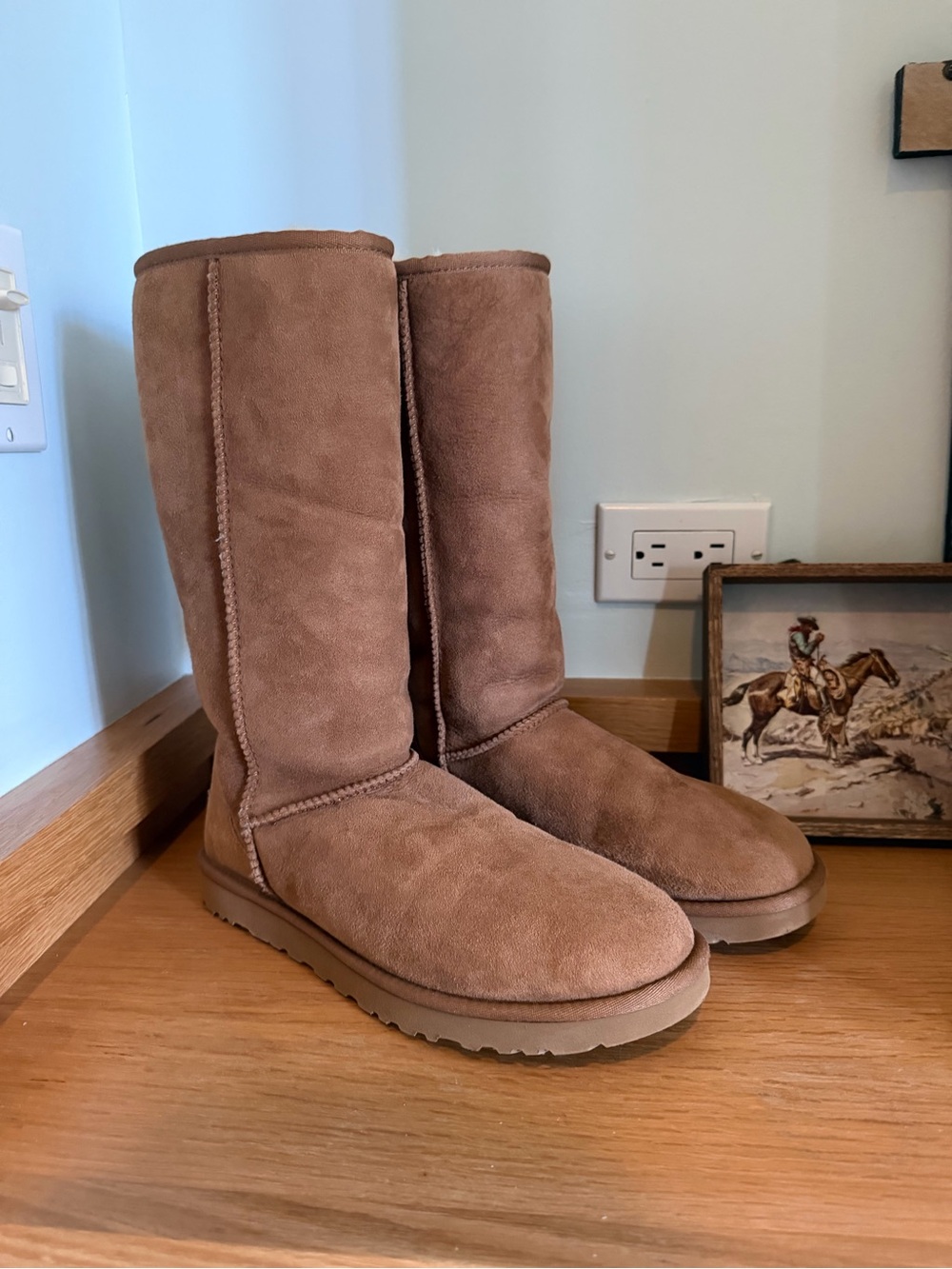 UGG Tall Suede Shearling Boots in Chestnut